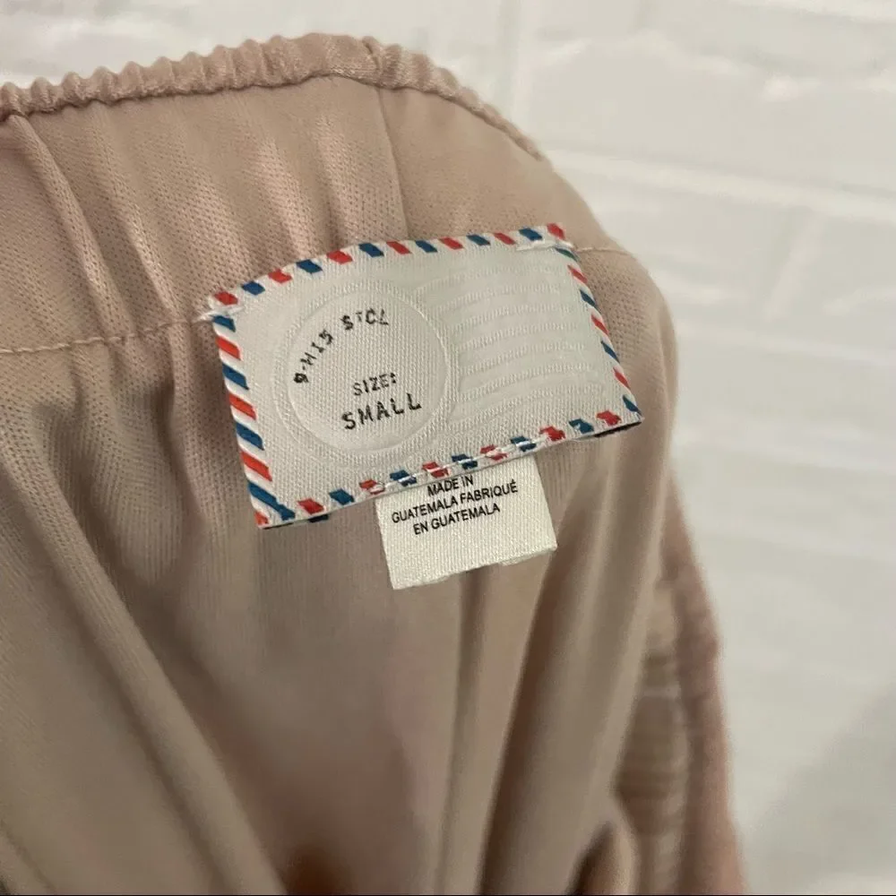 Anthropologie Postmark Ocala Ribbed Metallic Blush Pink Crop Pants Size Small